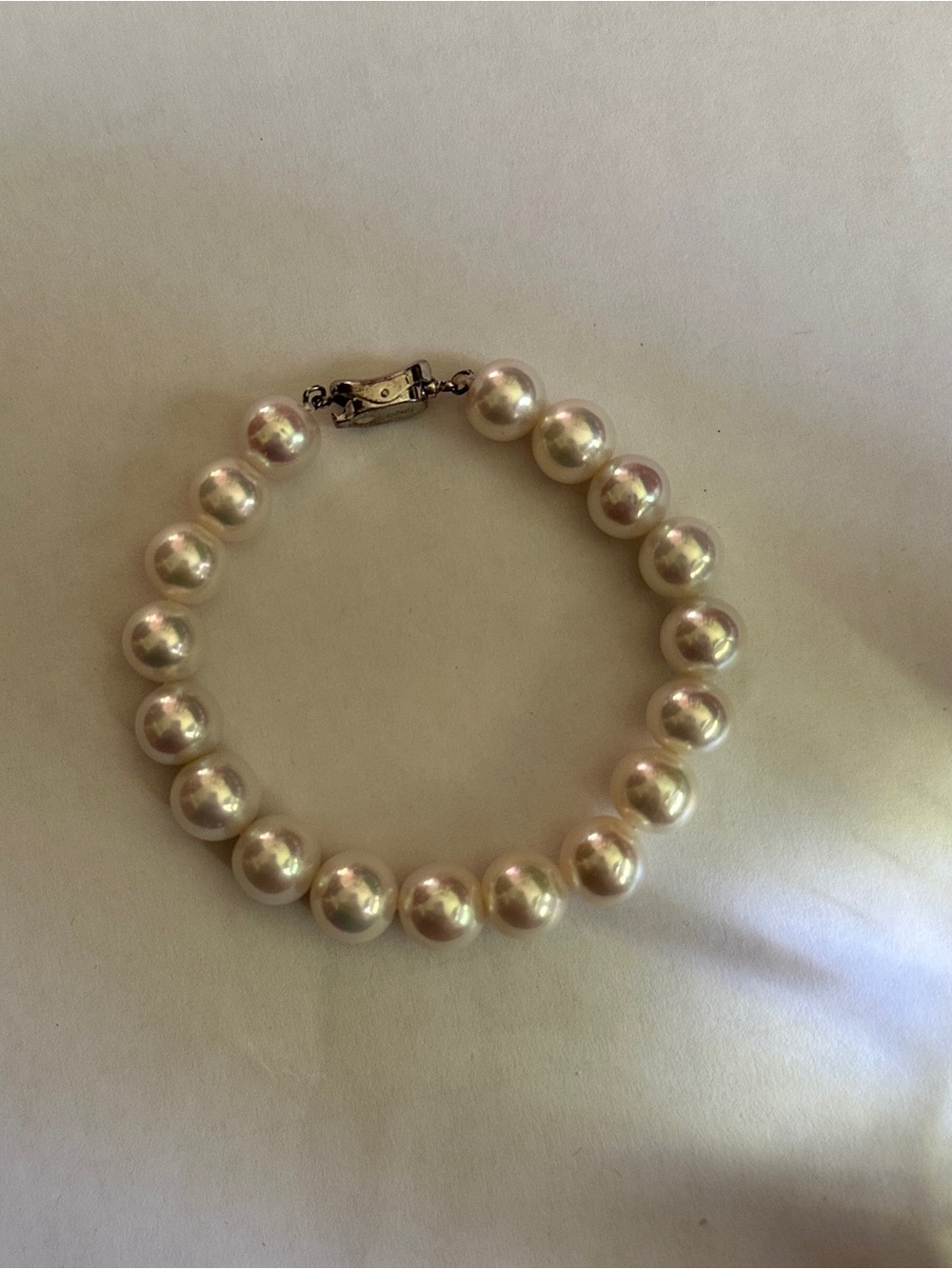 Rare Exotic White Freshwater Pearl 9.5-10mm Beaded Bracelet 6.5” S925